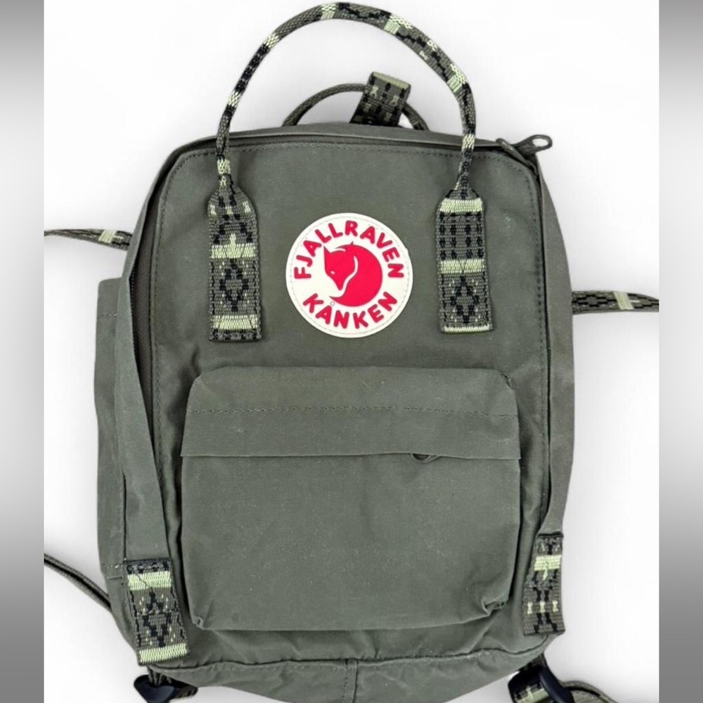 Fjallraven Mini Kånken Backpack in Olive Green Aztec Geometric Pattern Unisex